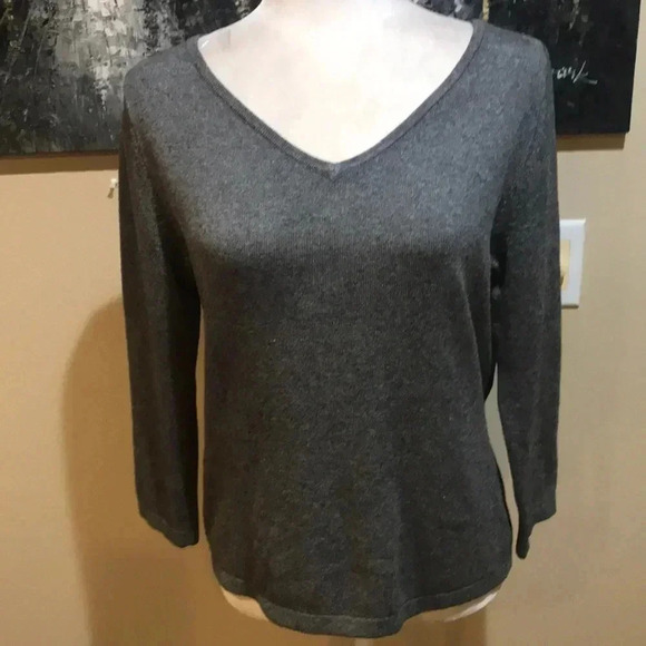Express Silk Cashmere Blend 3/4 Sleeve V Neck Front and Back Pullover Sweater-L - Picture 1 of 10